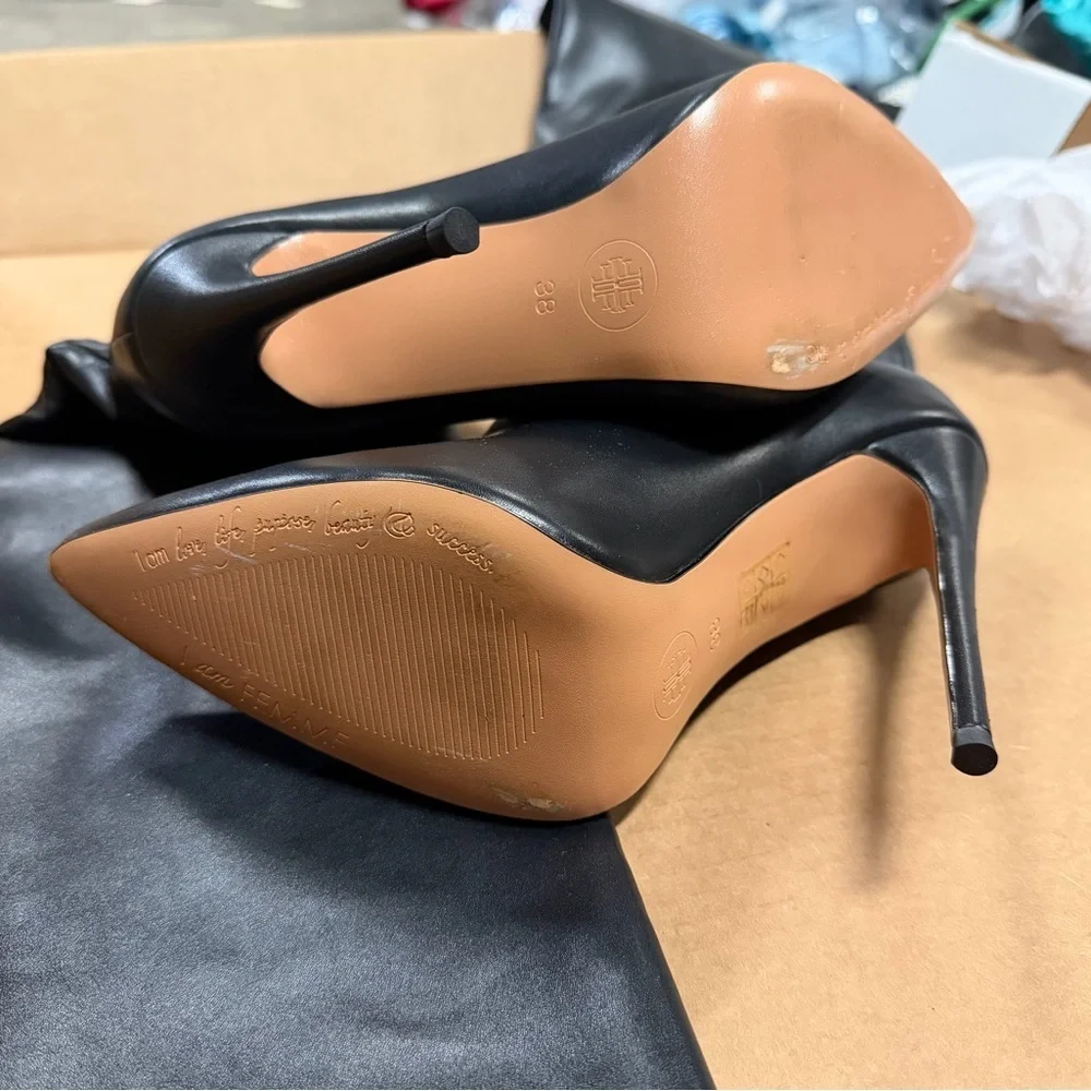 FEMME Los Angeles Mariel Black Leather Boots 2 way high heels knee Revolve 8 - Picture 11 of 12